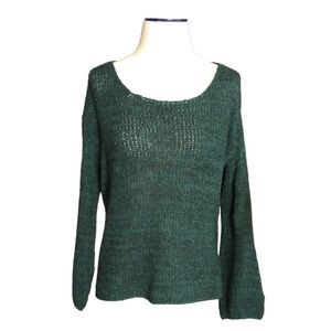 ANIMALE Metallic Green Scoop Neck Sweater Loose Open Knit
